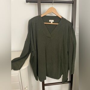 Olive Green style & co V-Neck Sweater. Size 3X. Drop sleeve and loose fit.